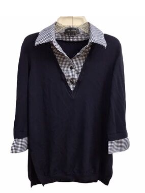 St. John Wool layered Sweater Navy Small